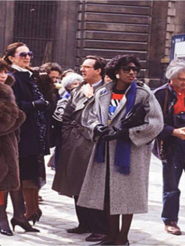 Iris Simpson is seen in a photograph of YSL's street style from Paris Fashion Week [1986]