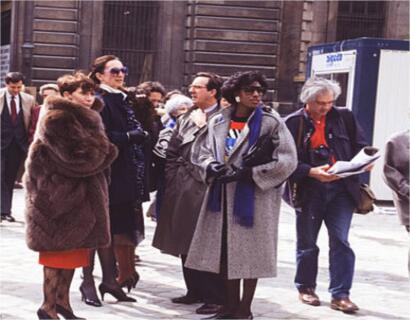 Iris Simpson is seen in a photograph of YSL's street style from Paris Fashion Week [1986]