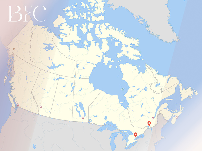 a map of Canada with major cities marked but not labelled