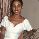 Ebonnie Rowe wear white sweetheart dress