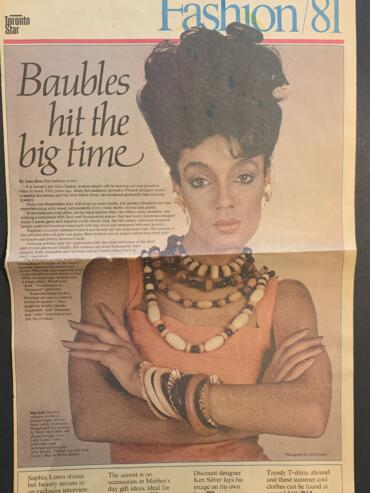 Vintage newspaper fashion feature highlighting bold jewelry and accessories from 1981.