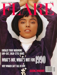 Fashion magazine cover featuring a woman with a bob haircut in a purple jacket and white turtleneck, looking confident.