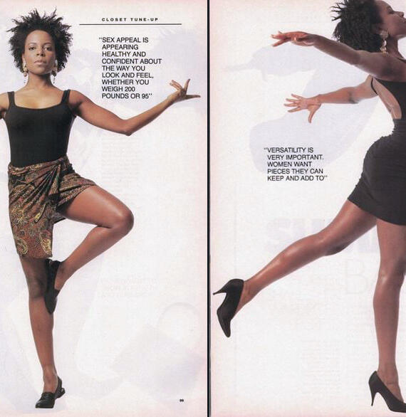 Fashion feature showcasing versatile black dress and patterned skirt.