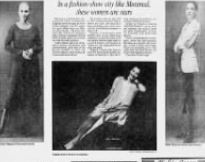 Black-and-white vintage newspaper layout featuring a woman in a hat and dress.