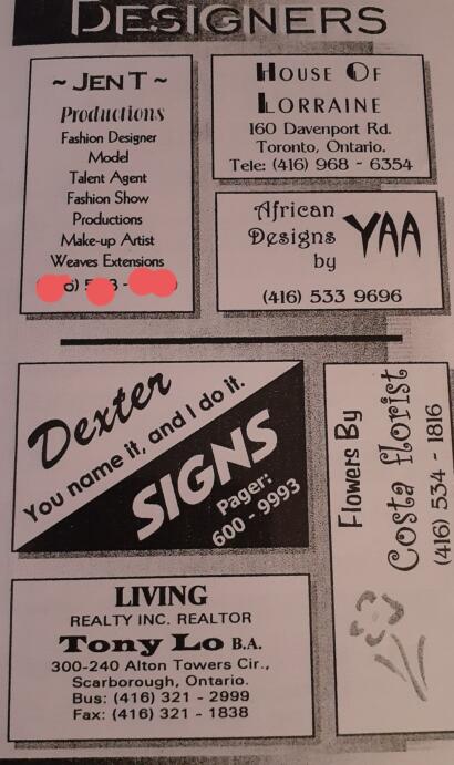 Page of diverse business advertisements and contact information.
