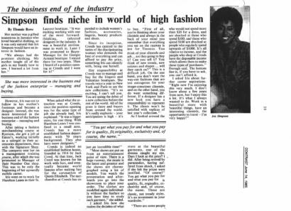 Black and white newspaper article featuring Iris Simpson, a woman with short dark hair, smiling confidently.