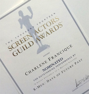 Screen Actors Guild Awards nomination certificate for Charlene Francque.