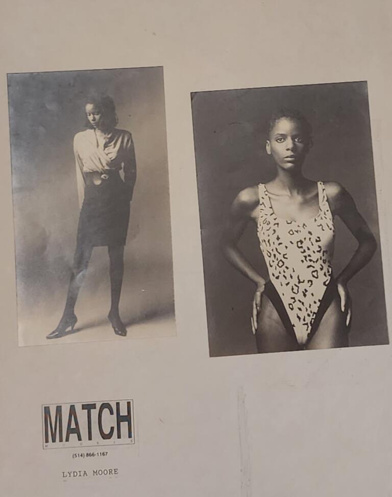 Black and white fashion photographs of two women, one in a casual leopard-print bodysuit.