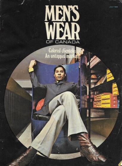 Vintage men's fashion magazine cover from July 1969 featuring a man lounging in retail storage area.