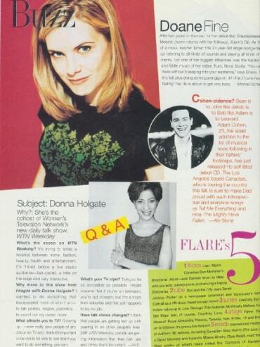 A glamorous magazine feature showcasing Donna Holgate with lively text and stylish layout.