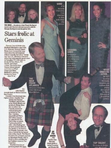 Celebrities and fashion icons accessorize the Gemini Awards in glamorous evening wear.
