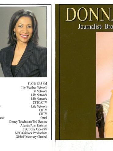 Portrait of Donna Holgate, a professional journalist and broadcaster, wearing a black pinstripe blazer.