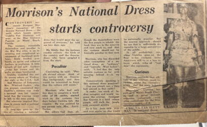 Vintage newspaper article about Morrison's national dress controversy.