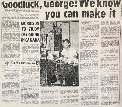 A young man in a white shirt sits at a desk, working on a model or craft project, with a vintage newspaper headline in the background.