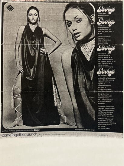 Black-and-white fashion event poster featuring a model in a glamorous gown and jewelry.