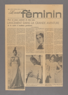 Vintage French newspaper page featuring fashion and portrait photos.