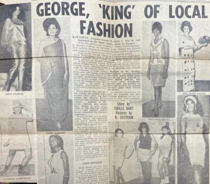 Vintage newspaper featuring local fashion icons, models, and designers showcasing innovative styles.